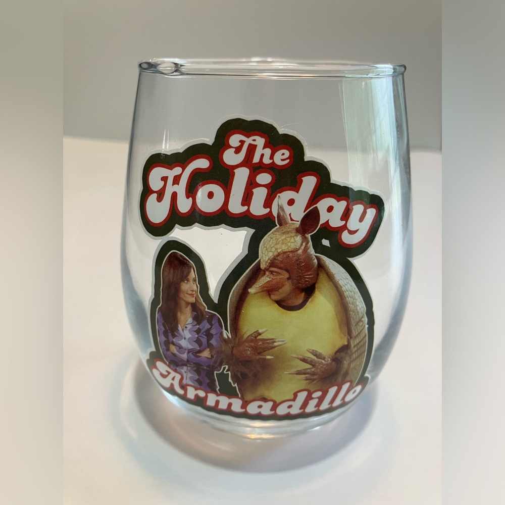 Friends TV Series Armadillo Holiday Glass with Red and Green Design